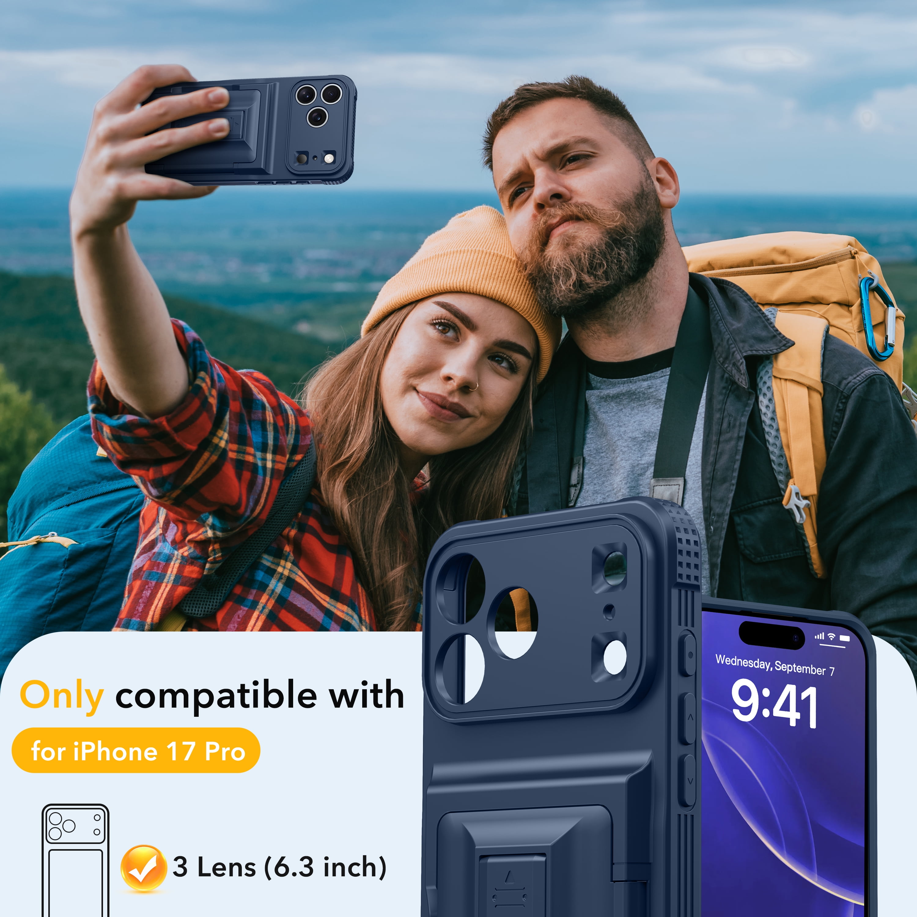 Oneagle Stand & Wallet Case (Store 4-5 Cards) for iPhone 17 Pro Case with Card Holder,Dark Blue