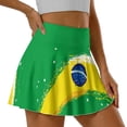 thumbnail image 5 of HELLHERO Brazilian Flag Design Polyester Spandex Fabric Tennis Skirt with Built-in Shorts, 2 Side Pockets Soft Athletic Skort for Yoga Outdoor Sports Golf, 5 of 9