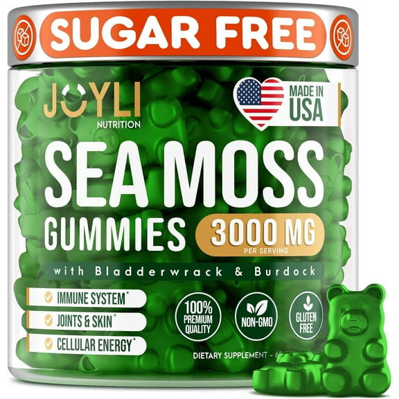 JOYLI Sea Moss Gummies 3000mg Vegan Irish Sea Moss Supplement for Joint and Skin Health, 60 Count