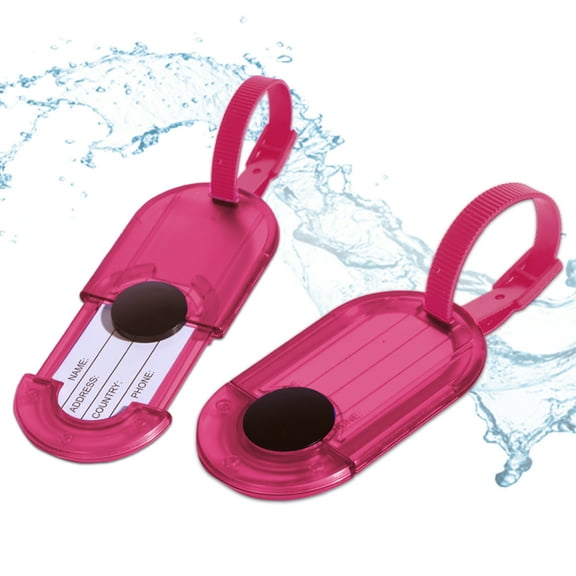 Luggage Tags Holder - Water Resistant Tags - 2 Pack (Hot Pink)