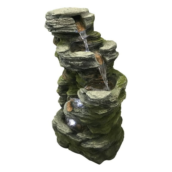 Hi-Line Gift Ltd. Multilevel Stone Fountain with 3 Cool White LED Lights