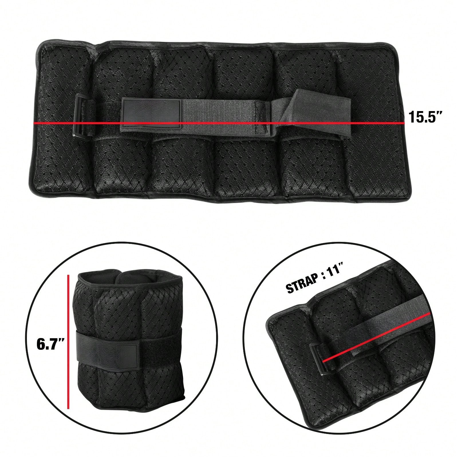 Adjustable Ankle Weights (2.5 & 5 lbs), Black, 1 Pair