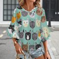 thumbnail image 3 of Cute Cats Face Women's V-Neck Blouse With 3/4 Ruffled Bell Sleeves Casual Top Ladies Blouses, 3 of 7