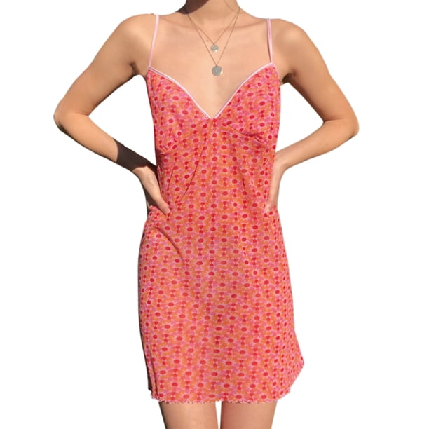 VISgogo Vestido de verano con tirantes para mujer, estampado, sin mangas, con cuello en V, dobladillo con volantes, falda de una pieza para mujer VISgogo moda
