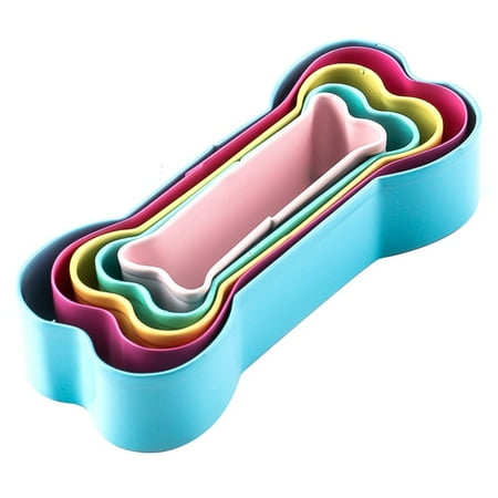 

FeiraDeVaidade 5pcs Dog Bone Shape Cookie Cutters Set Colorful Stainless Steel Biscuit Cookie Molds Baking Tools