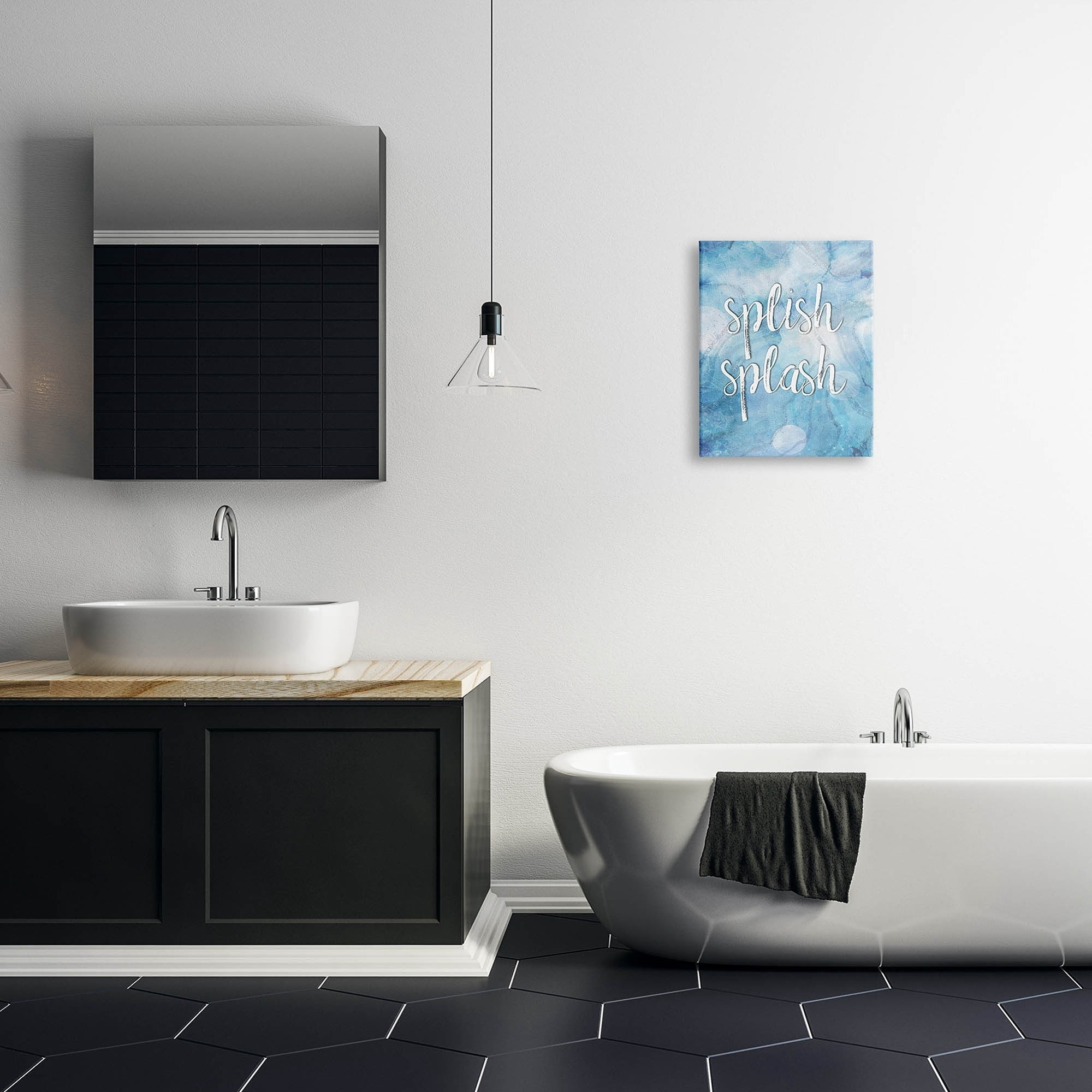 Stupell Industries Splish Splash Blue Bathroom Water Typography Painting Gallery Wrapped Canvas Print Wall Art