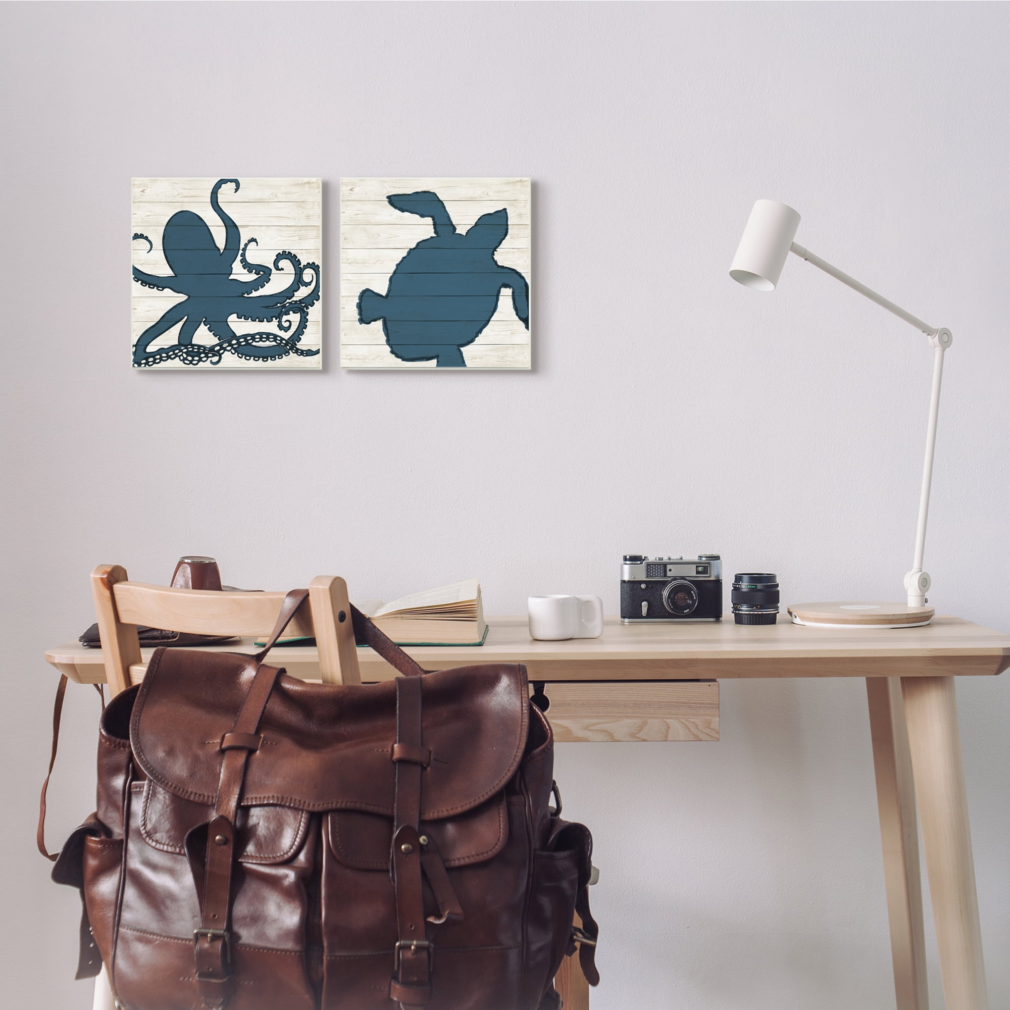 Stupell Industries Nautical Blue Silhouette Octopus Sea Turtle Aquatic Animals, 12 x 12, Design by Julie DeRice