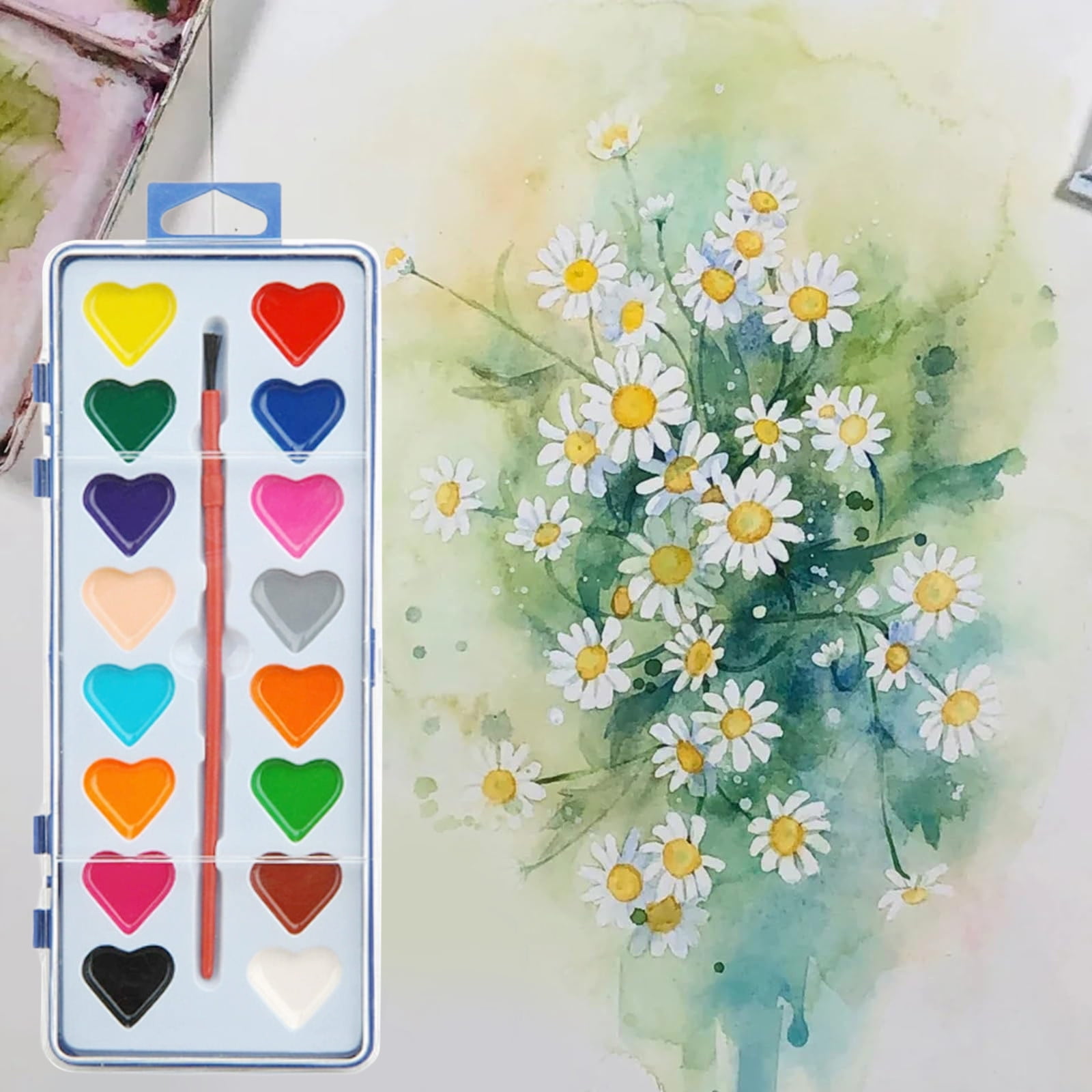 6 Pack Watercolor Paint Sets for Valentine's Day Gifts, Heart Shaped Watercolor Paint Set for Kids Classroom, Valentines Paint Sets with Paintbrush, Washable Water Color Paint Palette Art Supplies