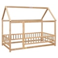 thumbnail image 5 of Twin Size Wooden Bed with House Roof Frame, House Bed Frame with Fence Guardrails for Girls Boys Teens, Natural, 5 of 9