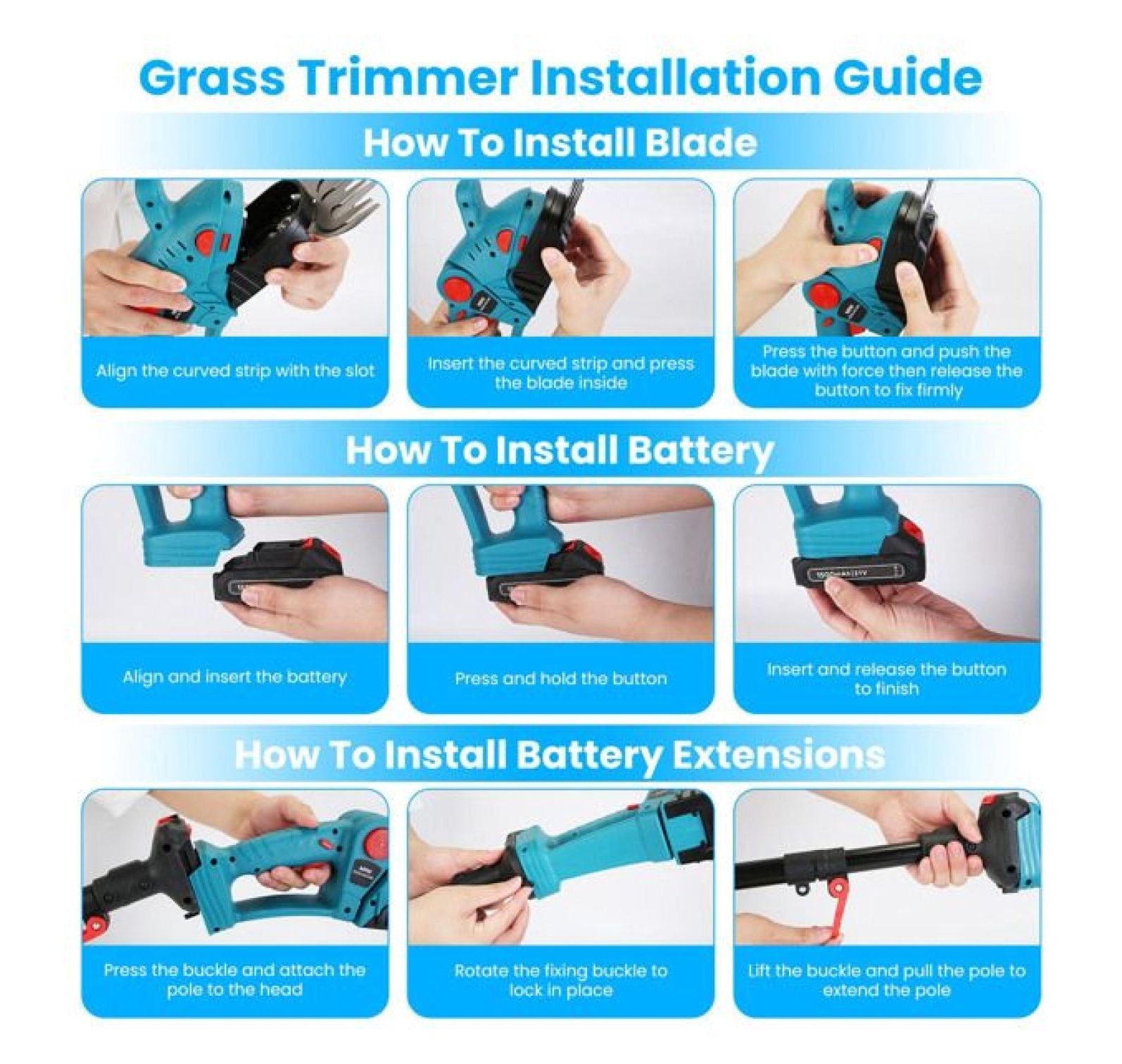 3 In 1 Multifunctional Mini Hedge Trimmer & Grass Shear Electric Cordless Handheld Hedge Trimmer with 90° Rotatable Head Telescopic Extension Pole Gloves Goggles 2Pcs 21V Batteries