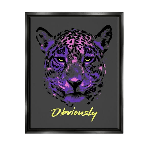 Stupell Industries Obviously Purple Leopard Animals & Insects Painting Black Floater Framed Canvas Art Print Wall Art, 17 x 21