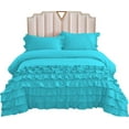 thumbnail image 3 of DNG Creations 3 Piece Vintage Ruffle Duvet Cover 100% Egyptian Cotton, 800 Threads Count - With Zipper & Corner Ties ( Full/Queen - Solid Turquoise Blue ), 3 of 7
