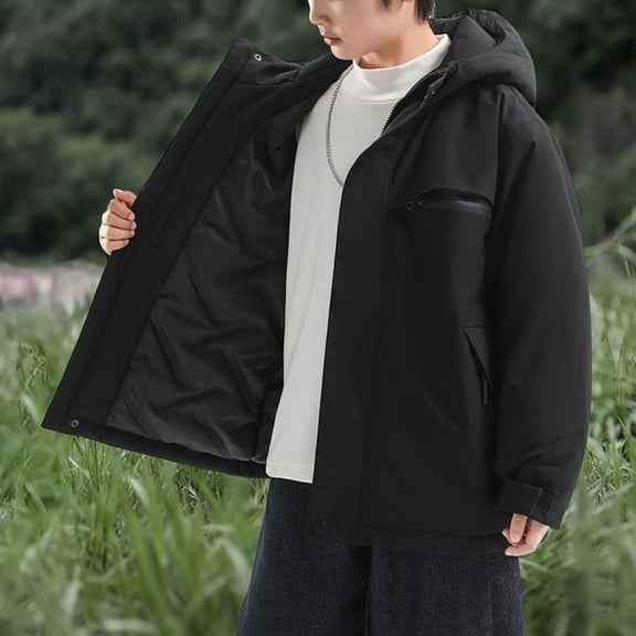 vokkrv Kids Solid Color Long Sleeve Hoodless Casual Jacket, Thick Warm Zip Outerwear, Simple Fashion Daily Wind Coat for Boys Girls Winter Outdoor Activities Black 9-10 Years