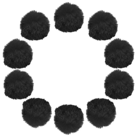 Uxcell 2.8 Inch Faux Fur Pom Pom Balls, 10 Pcs Black Faux Fur Pom Poms for Hats with Elastic Loop for DIY Knitting Hats Keychain Scarves Gloves Bags Shoes