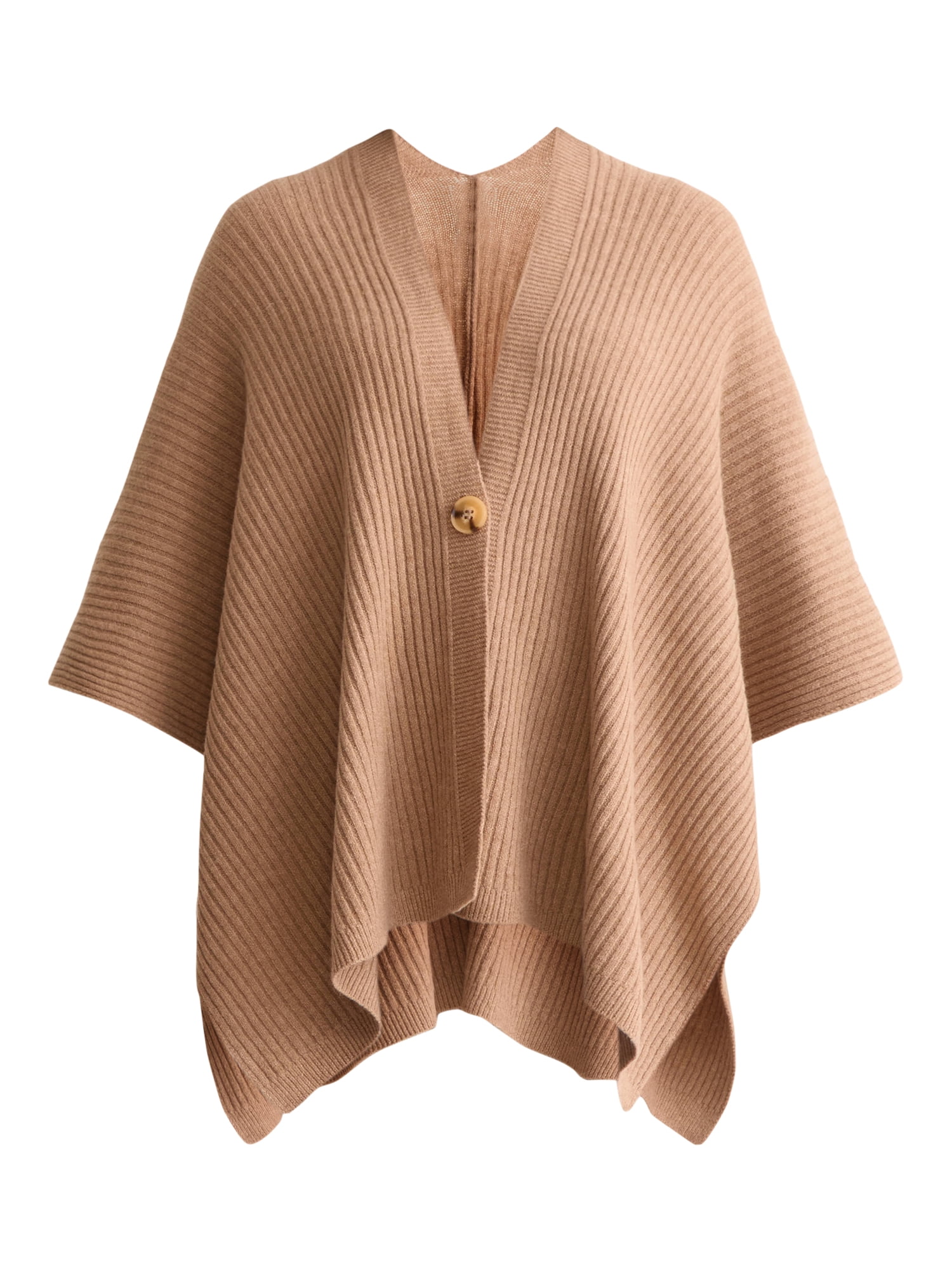Time and Tru Women's Rib Knit Fashion Coverup with Button, One Size, Tan