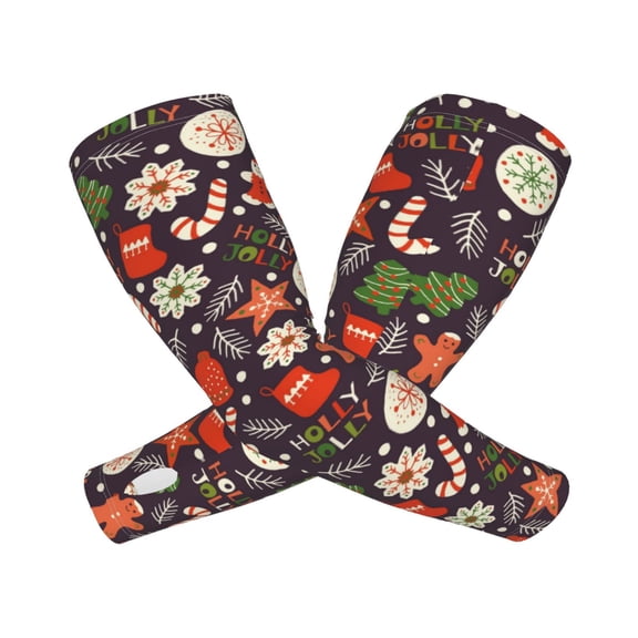Kdxio Winter Holiday Christmas Print UV Sun Protection Arm Sleeves - Tattoo Cover Up - Basketball Arm Sleeve UPF 50 Cooling for Men Women