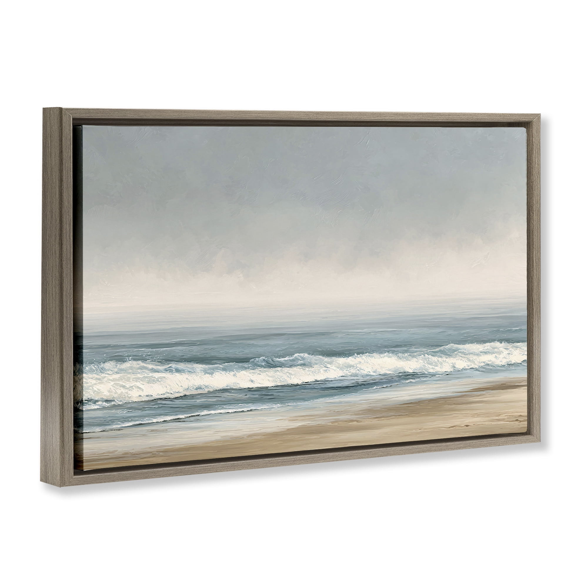 Stupell Industries Tranquil Mist Beachscape Brown Framed Floater Canvas Wall Art, design by Jacky Ngan