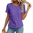 thumbnail image 4 of Josdec Women's Cotton Linen Blend Round Neck Short Sleeve Side Button Detail Casual Summer Beach Vacation Top S-XXXL, 4 of 7