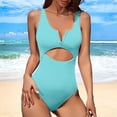 thumbnail image 2 of TAIAOJING One Piece Swimsuit Women Casual Solid V Neck Sexy High Waisted Jumpsuit Bikini Split Swimwear Bathing Suits, 2 of 5