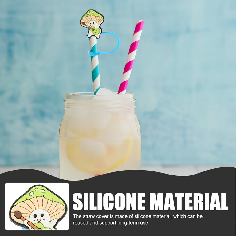 12pcs Silicone Straw Tip Covers Straw Plugs Cartoon Animal