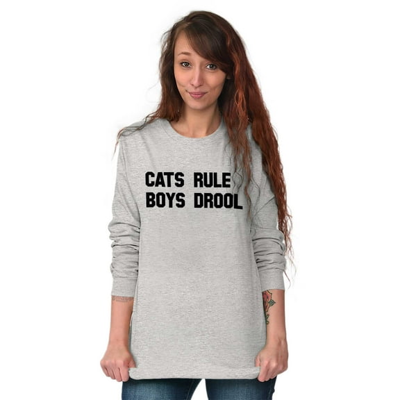 Cats Rule Boys Drool Single Pet Mom Women's Long Sleeve T Shirt Brisco Brands S