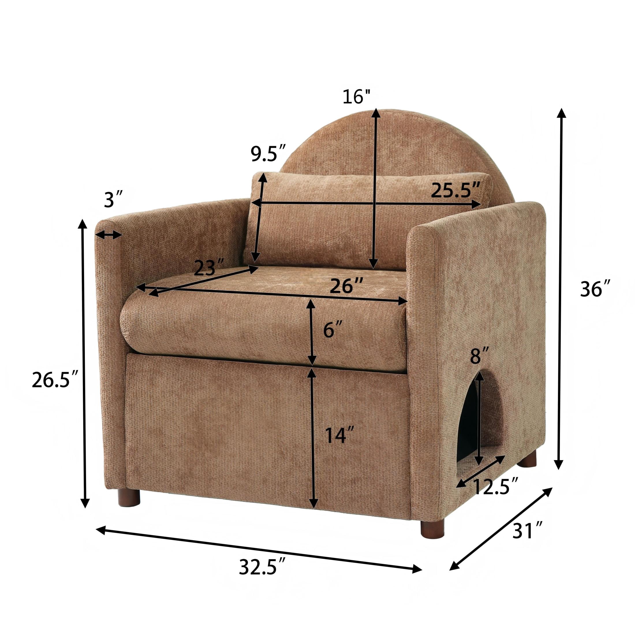 Christopher Knight Home Modern Pet Friendly Accent Chair with Pillow and Hidden Nook, Coffee