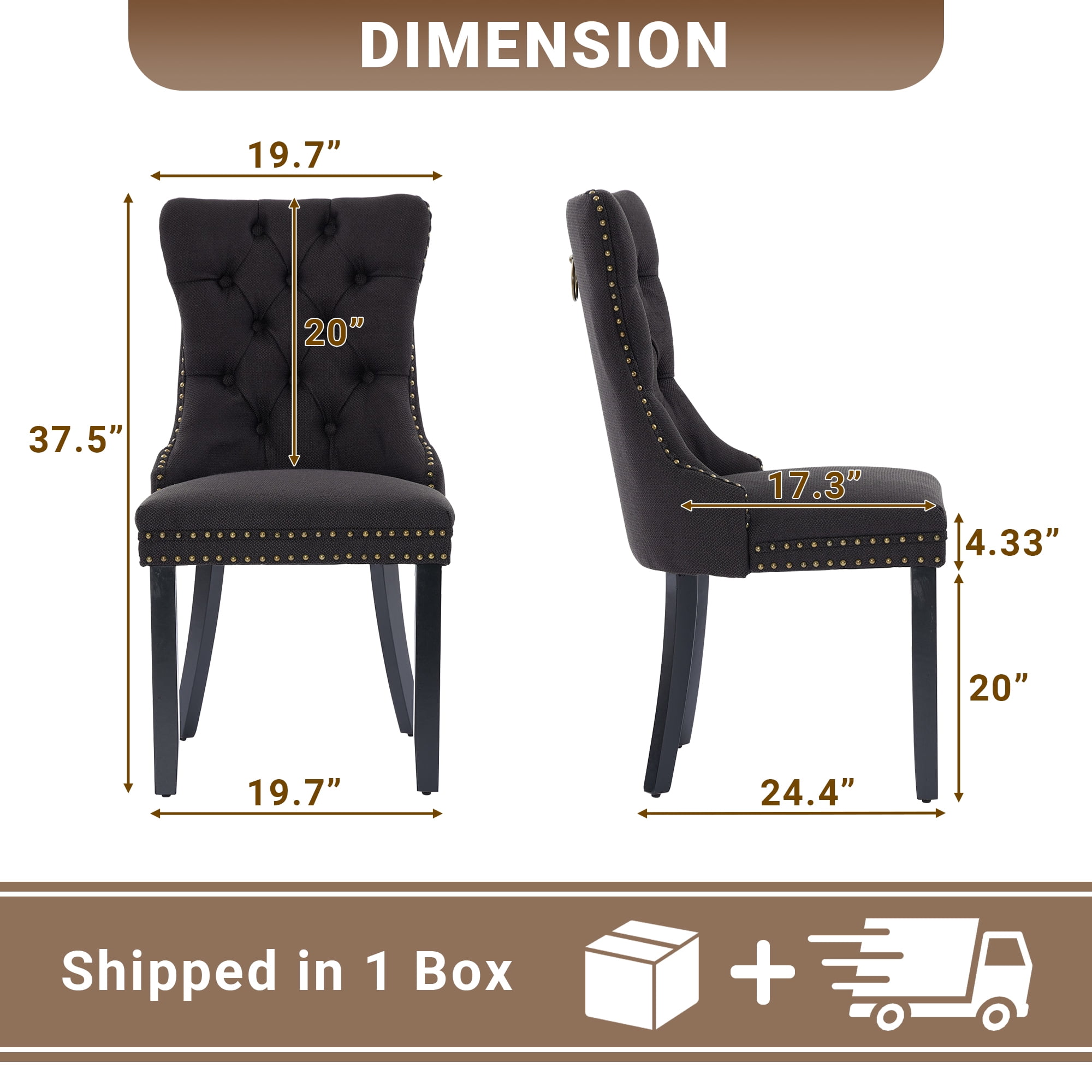 Upholstered Dining Chairs Set of 2, Segmart Modern Fabric Dining Room Chair with Nailhead Trim and Wood Legs, Mid-Century Accent for Living Room, Kitchen, Black