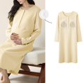 thumbnail image 2 of WUANDIXFA Robe de Maternité à Manches Longues Pyjama de Maternité Allaitement Coton Manches Longues Robe à Ouverture devant Vêtements de Maison Pyjama Prénatal Post-Partum Jaune Pâle,m, 2 of 6