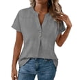 thumbnail image 5 of Uootdi Business Casual Tops for Women Short Sleeve V Neck Half Placket Button Detail Office Commute Blouses Shirts Gift, 5 of 7