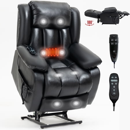 LiviNest Dual Motor Power Lift Recliner Chair: 8-Point Vibration Massage & Lumbar Heating System - Genuine Leather Medium Size Infinite Position for Elderly & Seniors Home Care Comfort