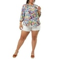 thumbnail image 2 of Unique Bargains Women's Plus Size 3/4 Sleeves Self Tie Neck Floral Blouse Colorful Floral Color 4X, 2 of 7