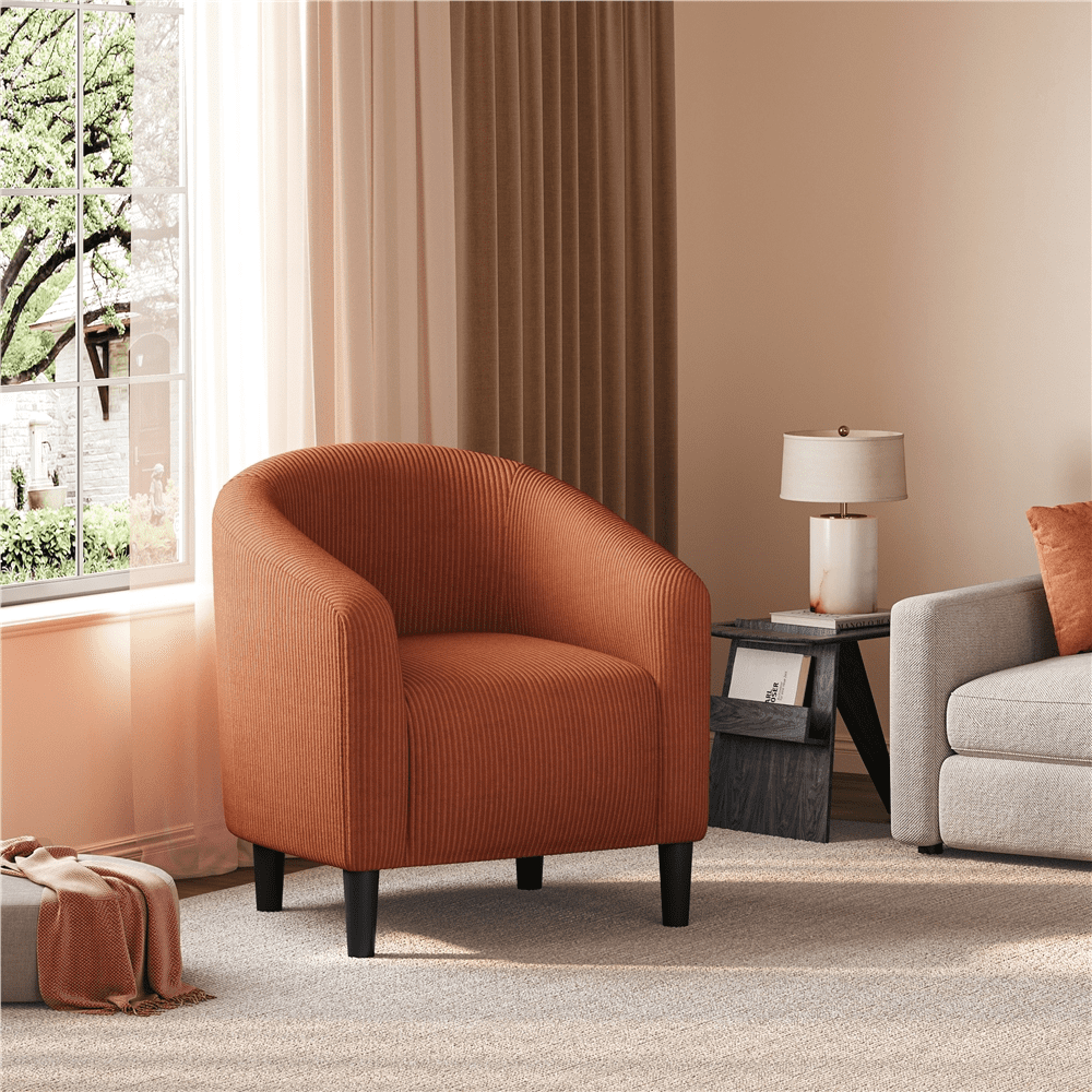 Renwick Corduroy Fabric Accent Barrel Chair with Elastic Foam Fills, Set of 2, Brick Red