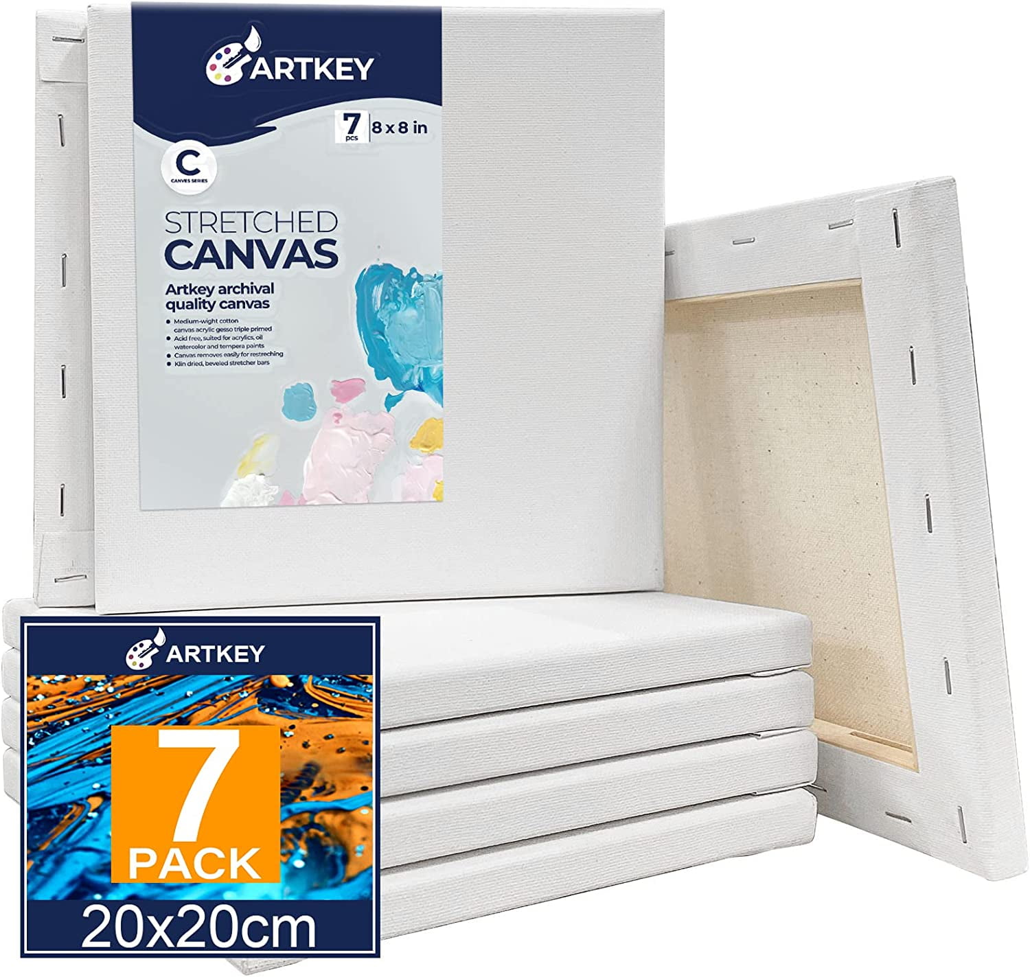 Artkey Stretched Canvases, 100 Cotton White Art Canvas for Painting