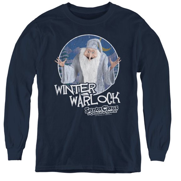 Santa Claus Is Comin To Town/Winter Warlock Youth Long Sleeve T-Shirt Navy