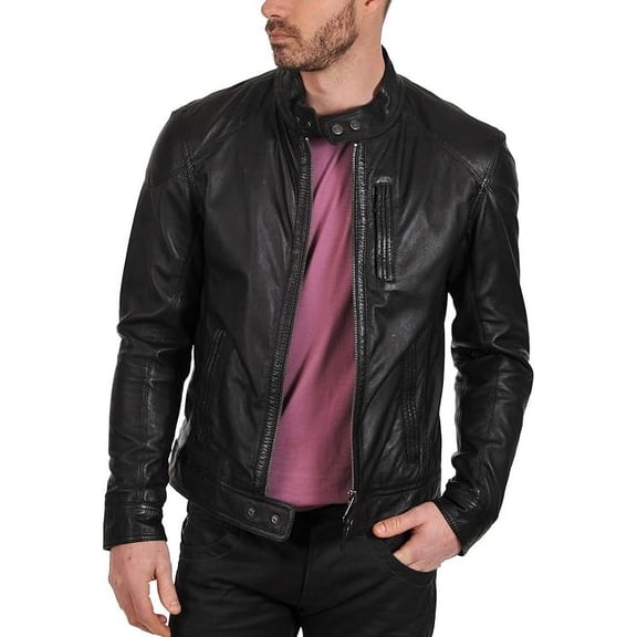 Men's Genuine Lambskin Leather Jacket Biker Soft Stylish Blue Motorcycle Jacket A039