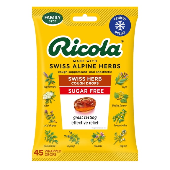 Ricola Sugar-Free Original Herb Cough Drops, Throat Relief & Cough Suppressant, 45 Count