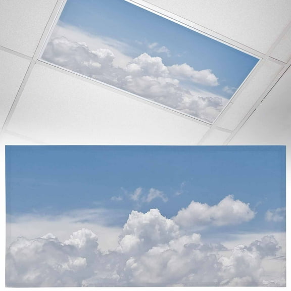 1 Pack Sunny Clouds Fluorescent Light Covers for Ceiling Lights White Gradient Sky Magnetic Ceiling Light Covers Overhead Light Filters for Office Classroom Home