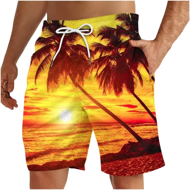 Mens Shorts Mens Casual Printed Drawstring Trouser Beach Shorts Pants With Pocket