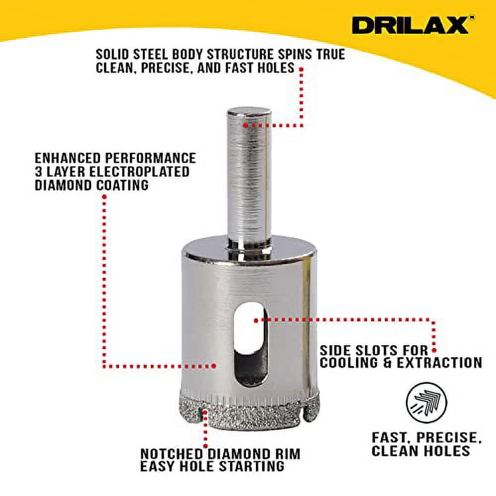 DRILAX Dust Diamond Hole Saw Drill Bit 3 Pcs Set 1/2 inch -3/4 inch - 1 inch Granite Glass Tile - for Ceramic Tile Marble Rock Porcelain in