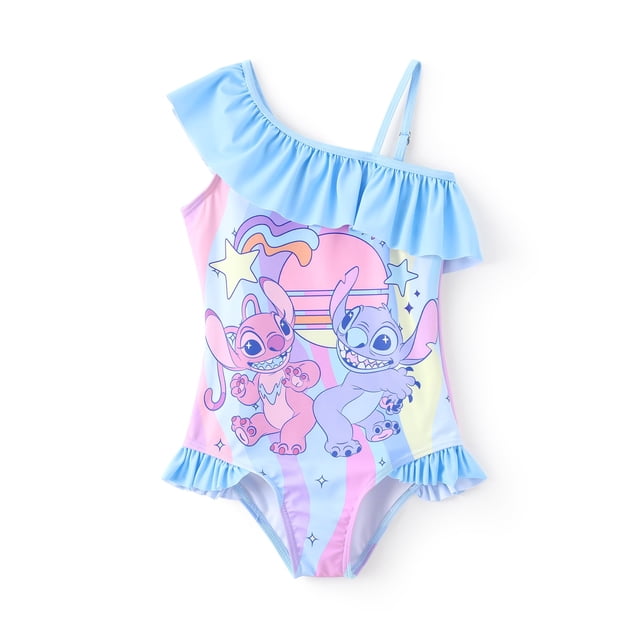 Traje de baño Disney Stitch para niñas de una sola pieza, talla 6-7Y, azul