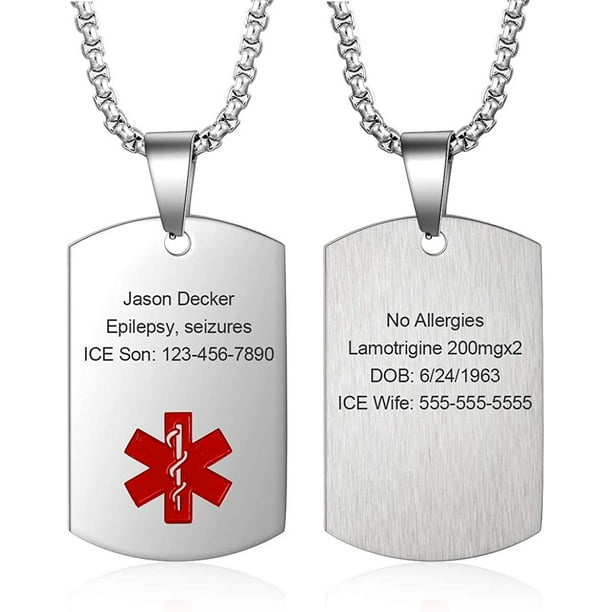 LORA Jewelry Medical Alert Necklace Medical ID Tag Necklace Emergency