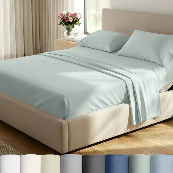 California Design Den King Split Sheets For Adjustable Bed - 500 Thread Count 100% Cotton Sateen, 5 Piece Set with 2 Twin-XL Fitted Sheets with Deep Pocket, Silver Sage