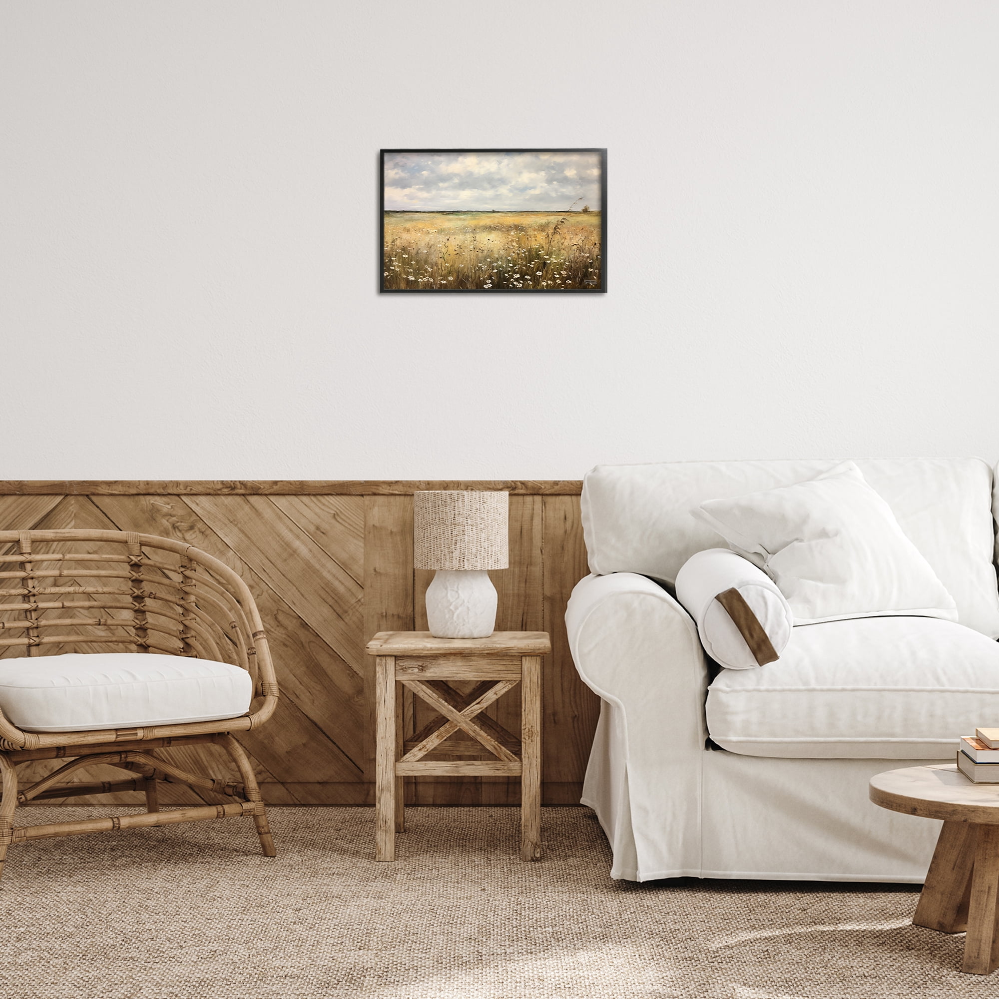 Stupell Industries Traditional County Field Landscape Painting Black Framed Art Print Wall Art, 18 x 12