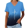 thumbnail image 1 of T-shirt de Sport d'Été à Manches Courtes et Col en V pour Femmes avec Imprimé de Pâques, 1 of 3
