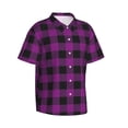 thumbnail image 2 of Balery Purple Black Plaid Print Men's Hawaiian Shirts Short Sleeve Beach Shirt Relaxed Fit Vacation Button Down Shirts-Small, 2 of 9