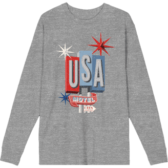 Americana USA Flag Crew Neck Long Sleeve Adult Tee -XL-Black