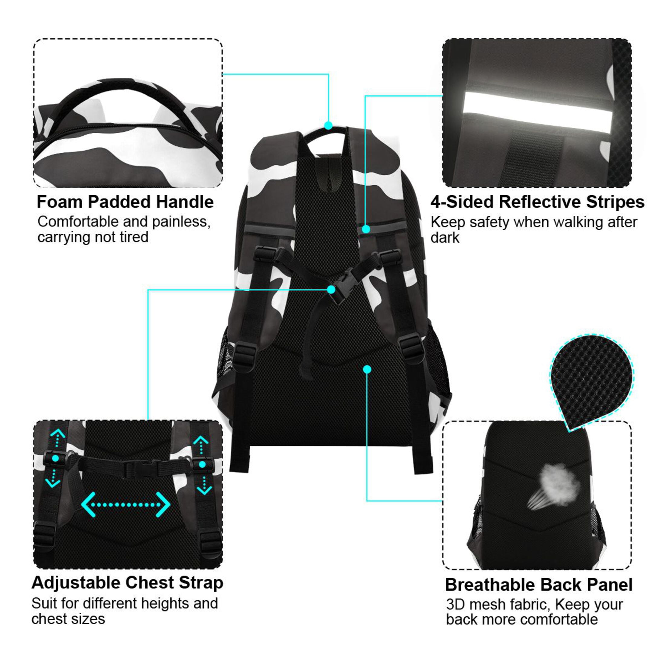 ALAZA Cow Print Backpack Elementary School Bag Bookbag Travel Rucksack