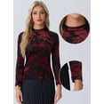 thumbnail image 2 of DARING DIVA Women's Velvet Floral Print See Through Mesh Tops XS Black Red, 2 of 6