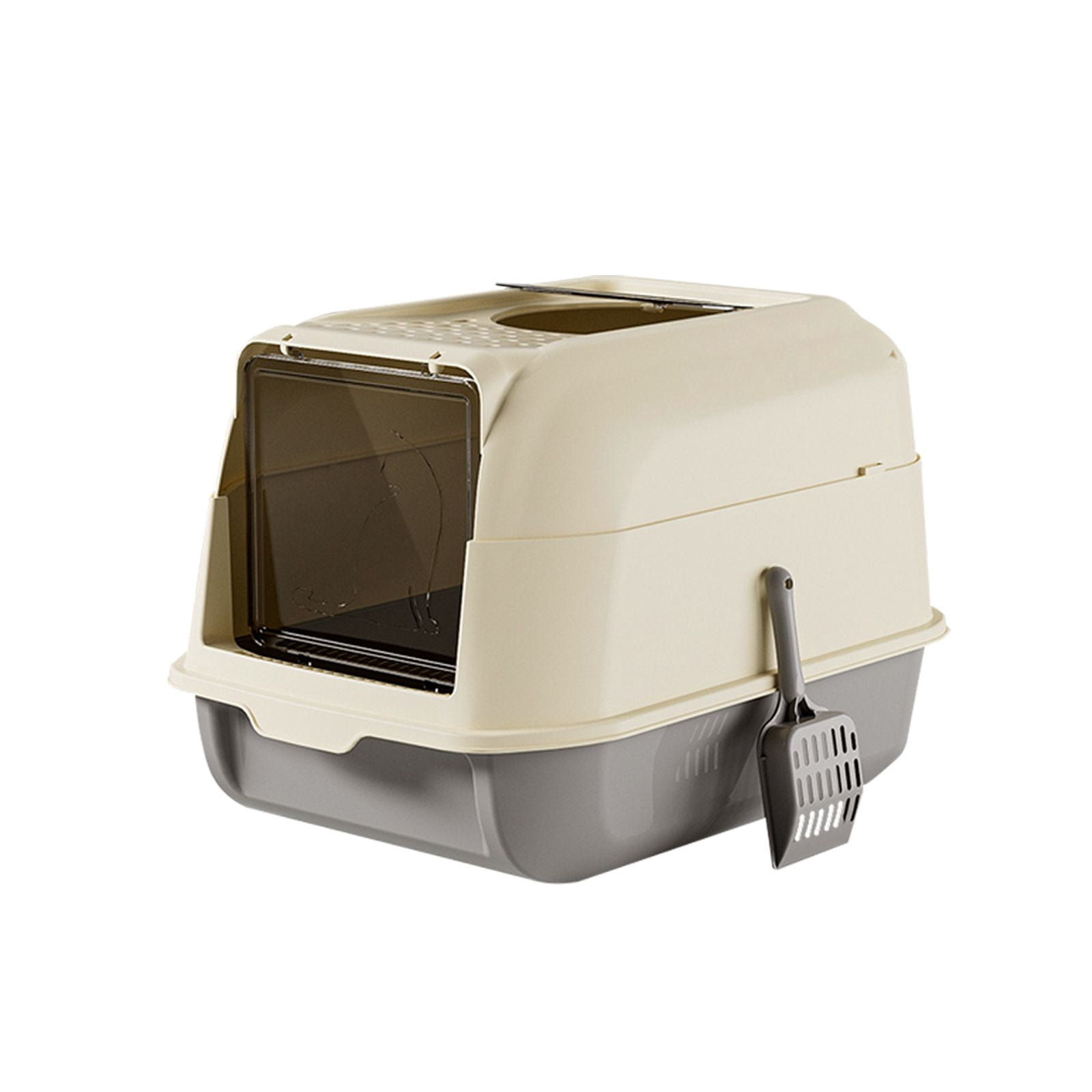 Extra Large Dual Entry Cat Litter Box Convertible Open Enclosed Gray Odor Control Easy Clean