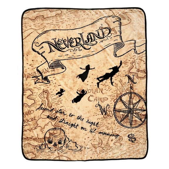 Disney Peter Pan Neverland Map Micro Raschel Throw Blanket 46"x60" (116cm x 152cm)